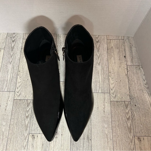 L. K. Bennett Alis black patent leather and suede ankle booties size 7 - Picture 3 of 11